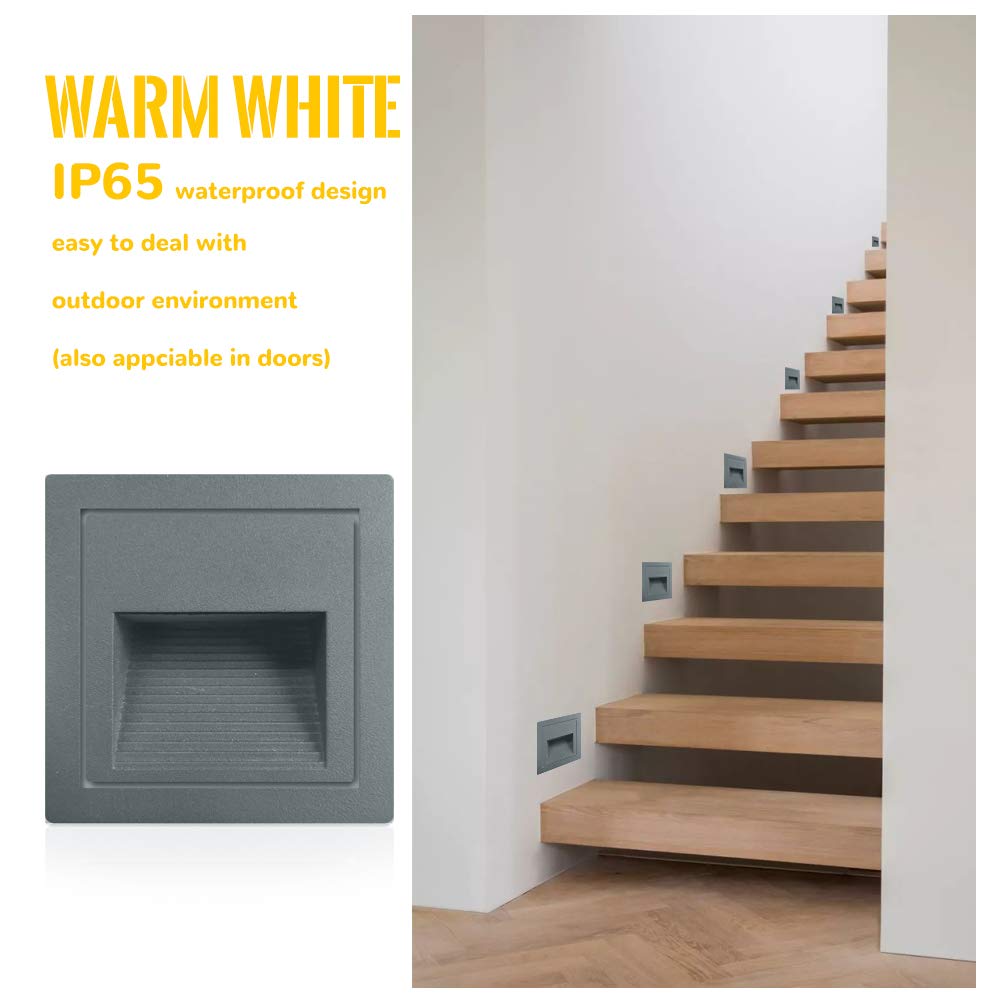 Arotelicht 8-Pack LED Recessed Stair Lights | IP65 Waterproof Grey Aluminum