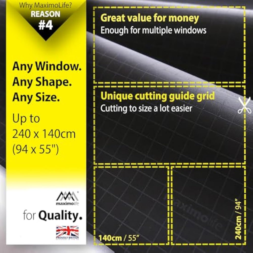 MaximoLife 100% Blackout Blind – Cut-to-Size Portable Window Curtain