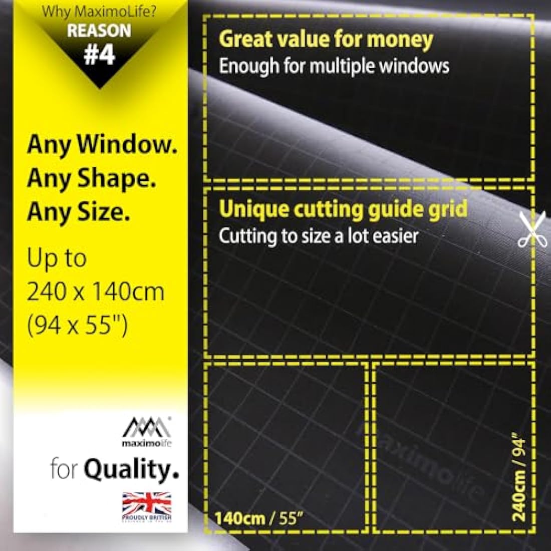 MaximoLife 100% Blackout Blind – Cut-to-Size Portable Window Curtain