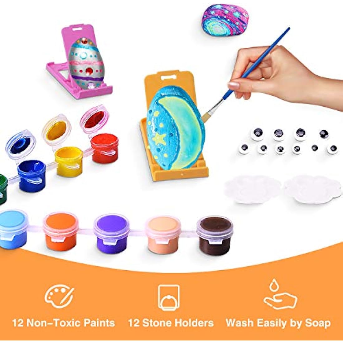 Lekebaby Rock Painting Kit – Glow in the Dark Arts and Crafts for Kids