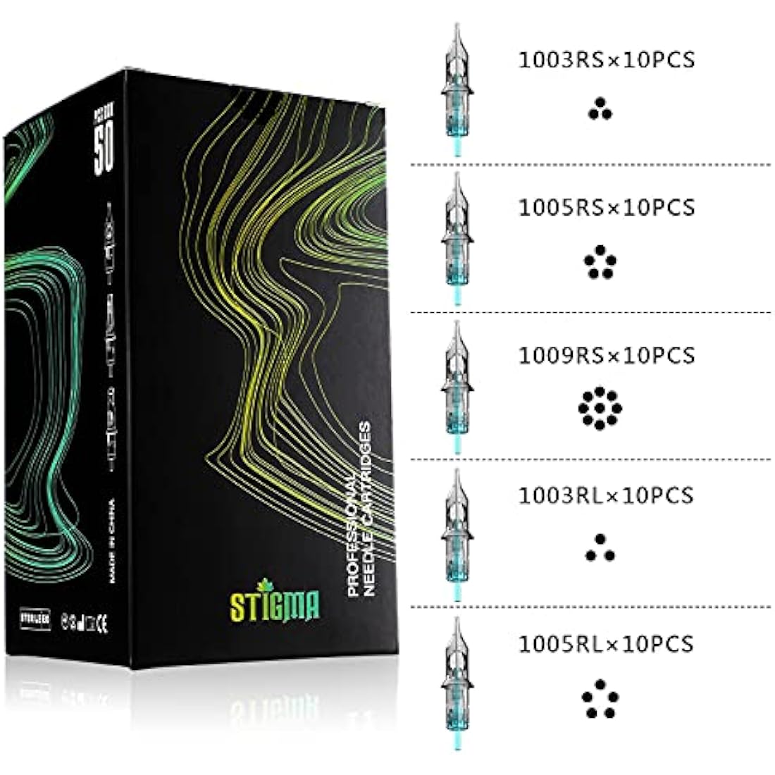 STIGMA 50Pcs Tattoo Cartridge Needles | Mixed Bugpin Round Liner & Shader