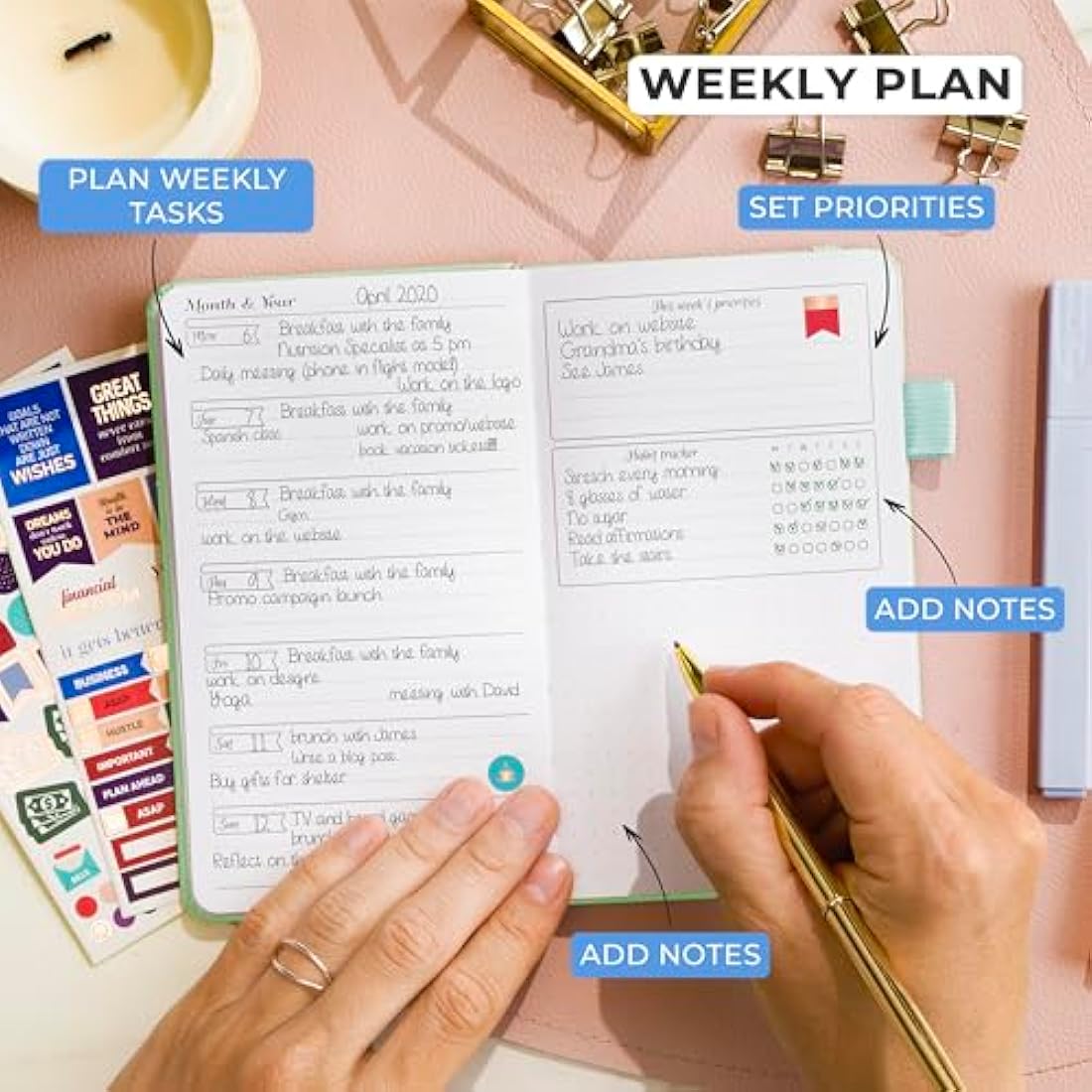 GoGirl Pocket Weekly Planner – Undated Goal Journal & Organizer, Mint Green