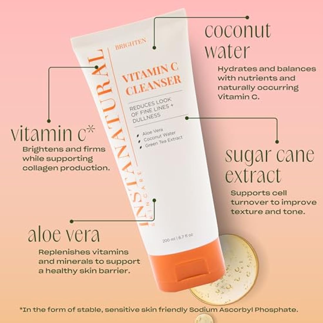 InstaNatural Vitamin C Facial Cleanser – Anti-Aging & Pore Refining – 200ml