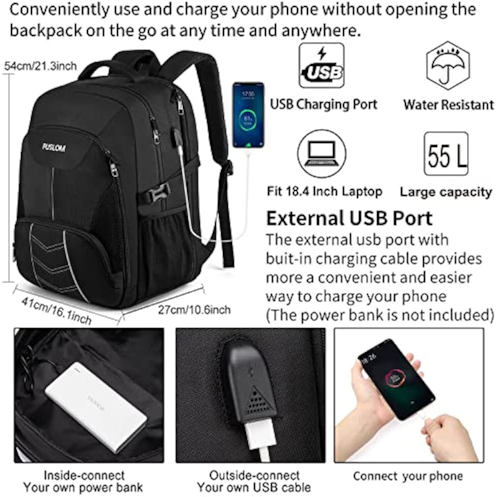 Jolof Store 55L Travel Laptop Backpack – 18.4 Inch TSA Approved Black