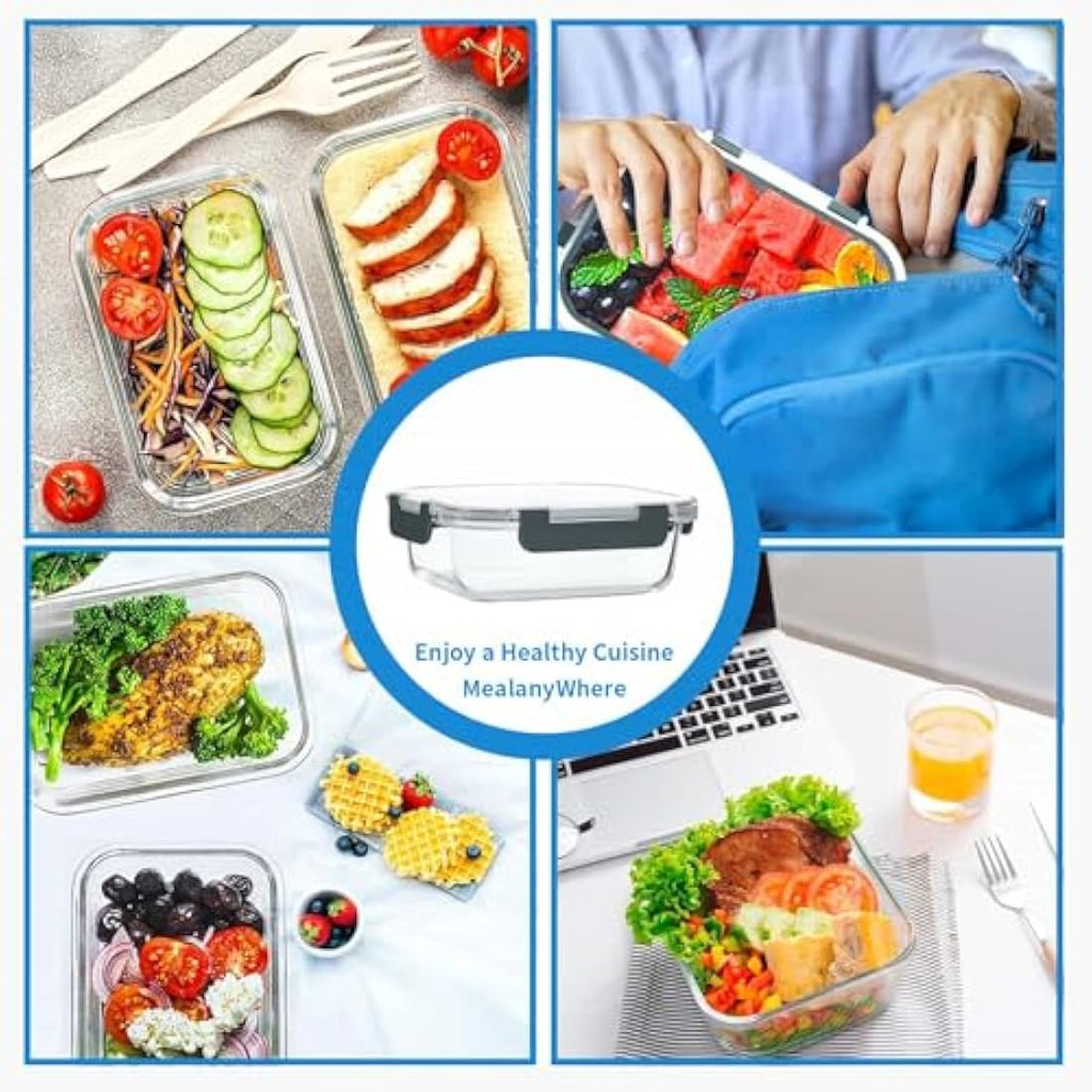 10-Pack Airtight Glass Meal Prep Containers - Black