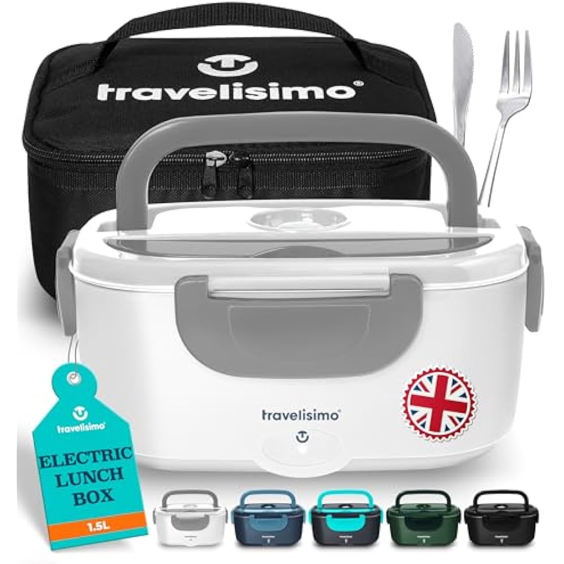 TRAVELISIMO 80W Electric Heated Lunch Box - 1.5L Stainless Steel Food Warmer