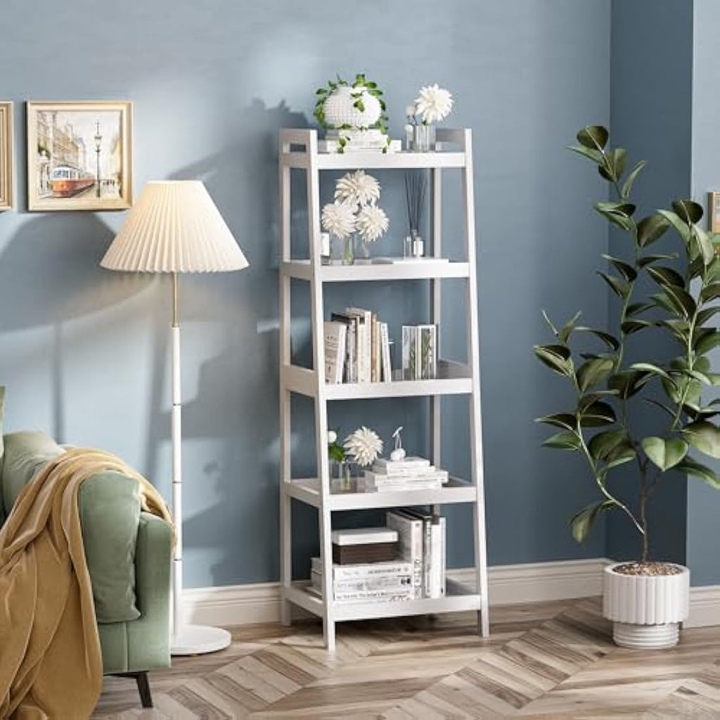 5-Tier Bamboo Ladder Bookshelf | Tall Narrow Display Shelf