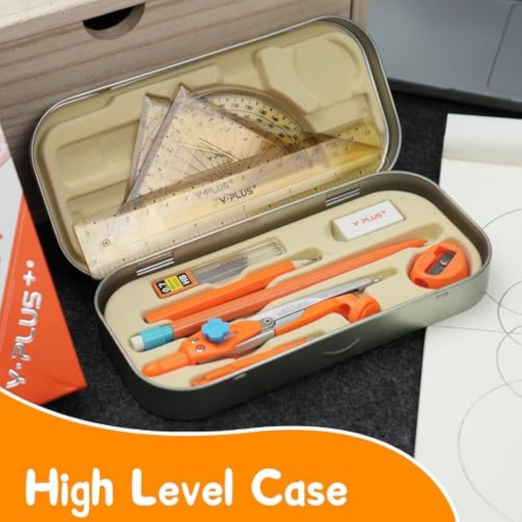 YPLUS 12-Piece Geometry Set | Math Compass and Protractor Kit for Students