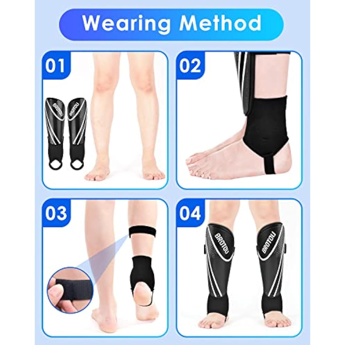 BROTOU Youth Football Shin Guards | Junior Pads with Ankle Protection