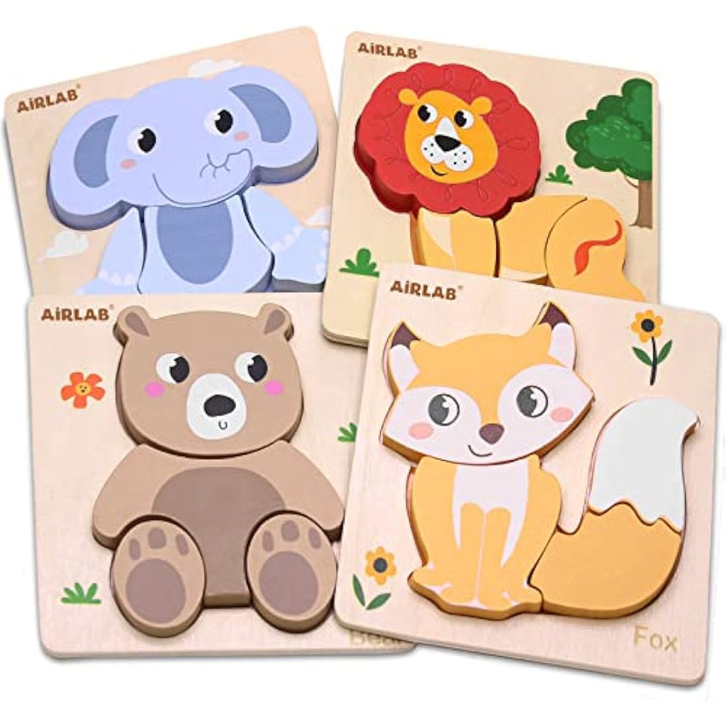 Airlab Wooden Animal Jigsaw Puzzles – Montessori Sensory Toddler Toys