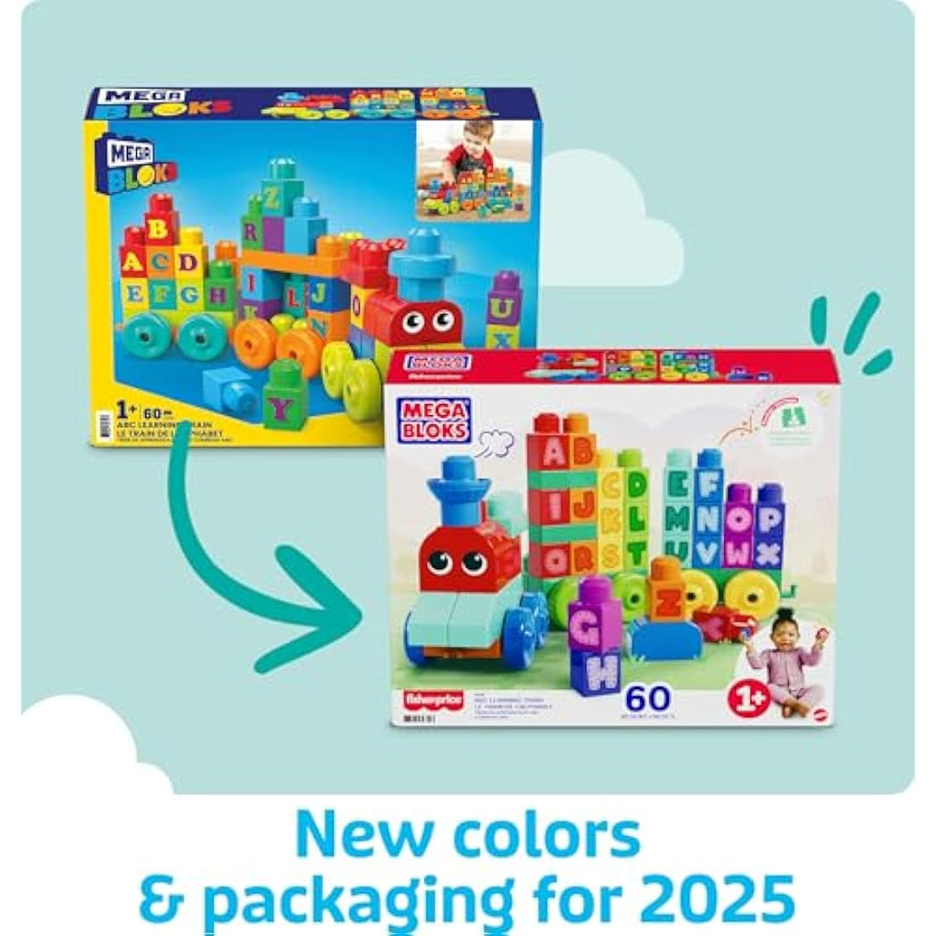 MEGA BLOKS ABC Learning Train – 60 Piece Toddler Building Blocks Set