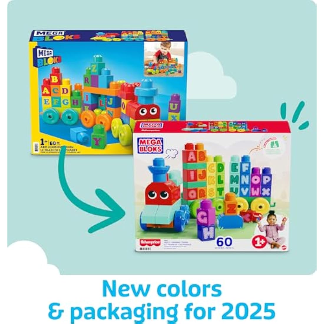 MEGA BLOKS ABC Learning Train – 60 Piece Toddler Building Blocks Set