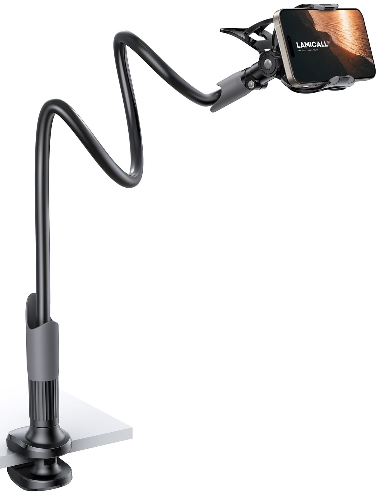 Lamicall Gooseneck Phone Holder – Flexible 360 Bedside Clamp, Black