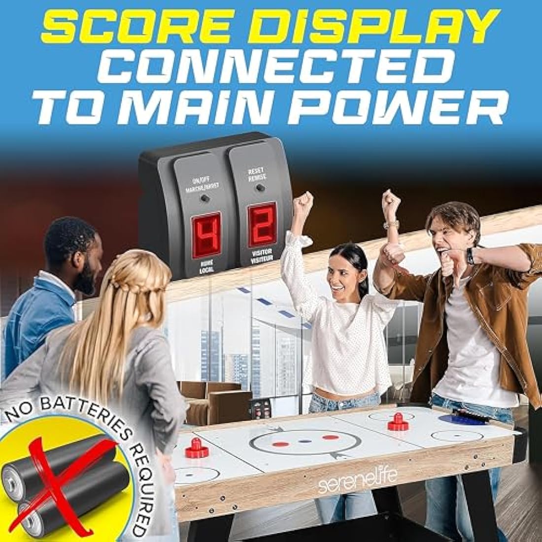 SereneLife 150cm Air Hockey Table – Full Size Arcade Game with LED Score