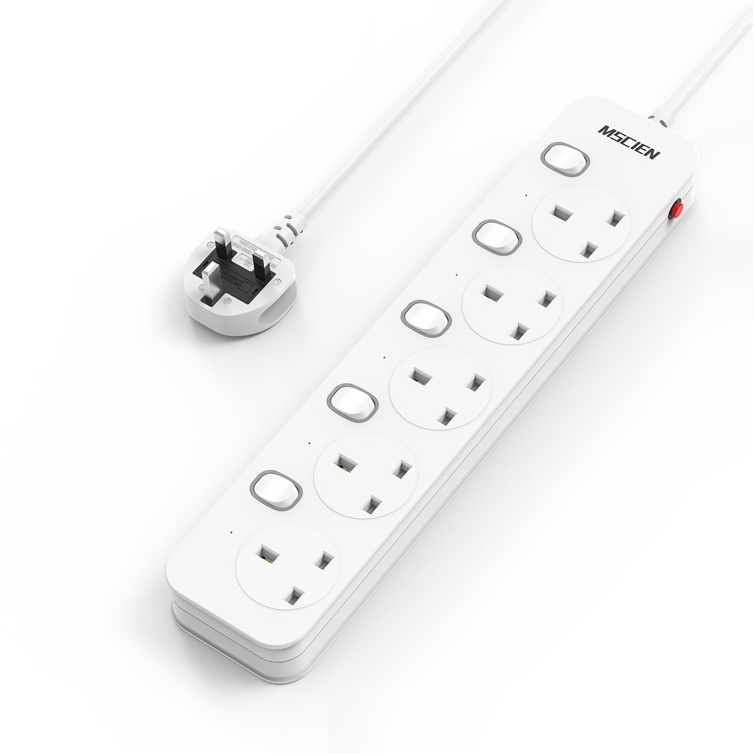 Mscien 5 Way Extension Lead | 1M Surge Protected Power Strip with Switches
