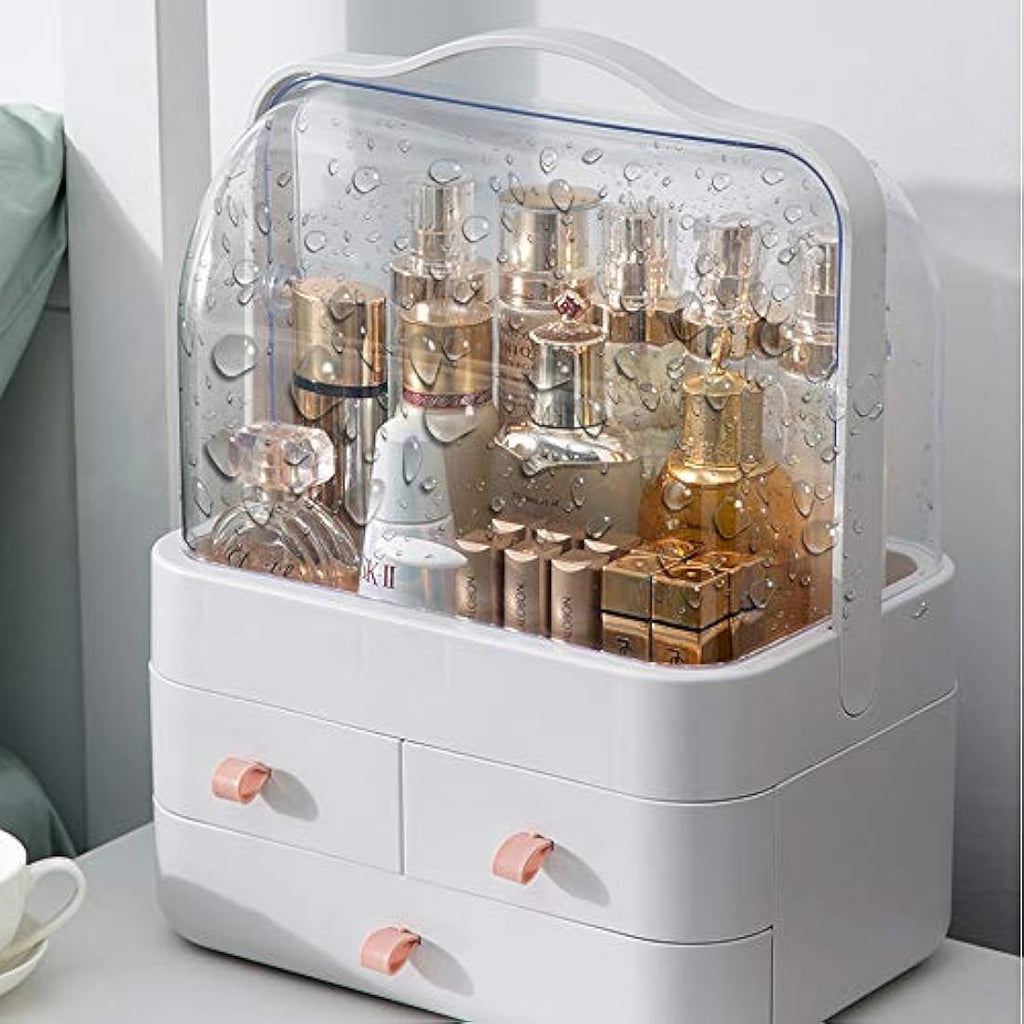 RMAN Makeup Organiser with Drawers | Dustproof Portable Cosmetic Case - Pink