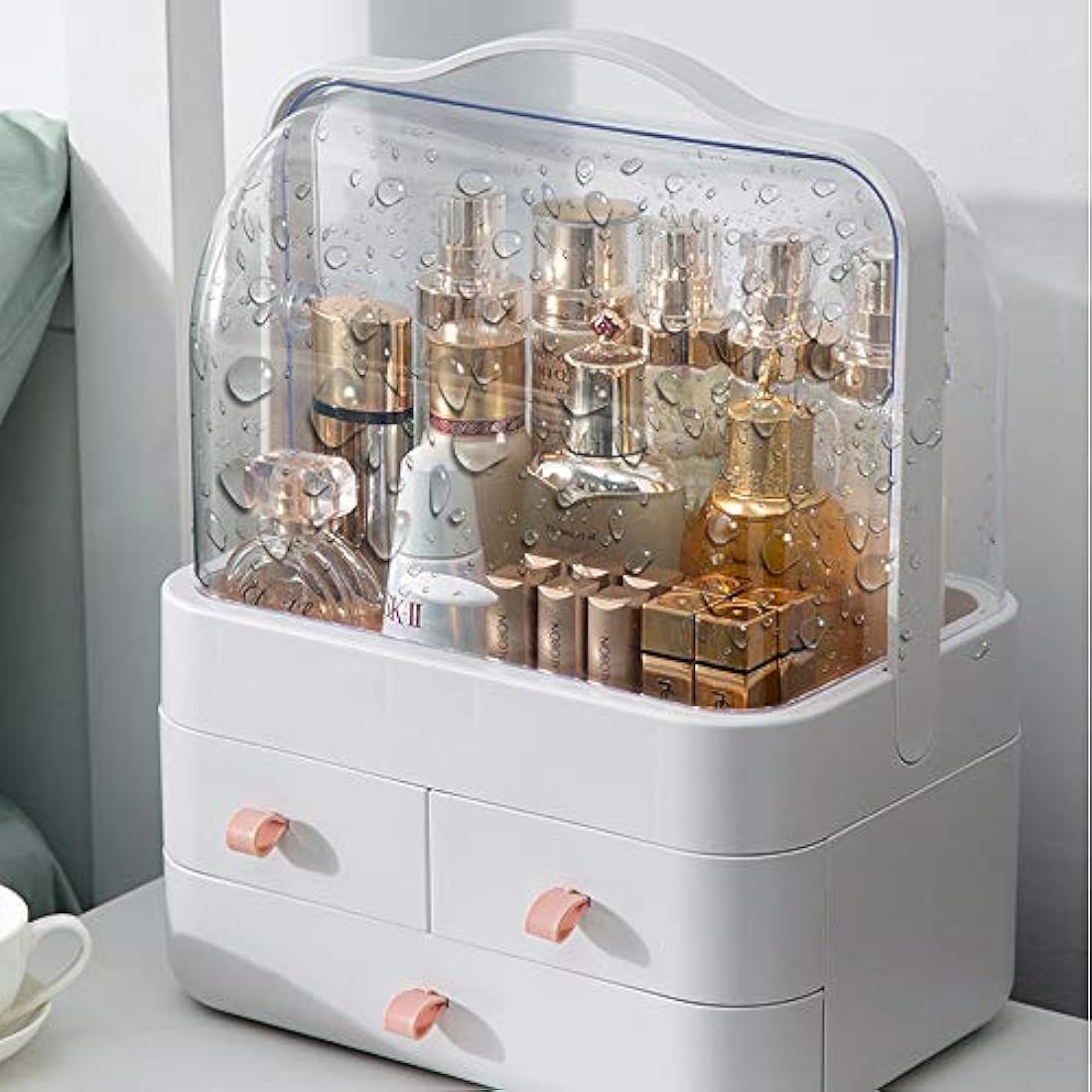 RMAN Makeup Organiser with Drawers | Dustproof Portable Cosmetic Case - Pink