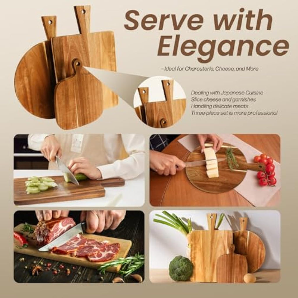 Jolof Store Acacia Wood Charcuterie Board Set - 3 Piece Serving Trays