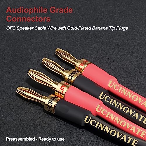 WOWLED 14 AWG OFC Speaker Cable with Banana Plugs, 3m Pure Copper 2 Pack