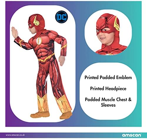 Amscan Kids The Flash Costume - Padded Jumpsuit with Mask | DC Hero