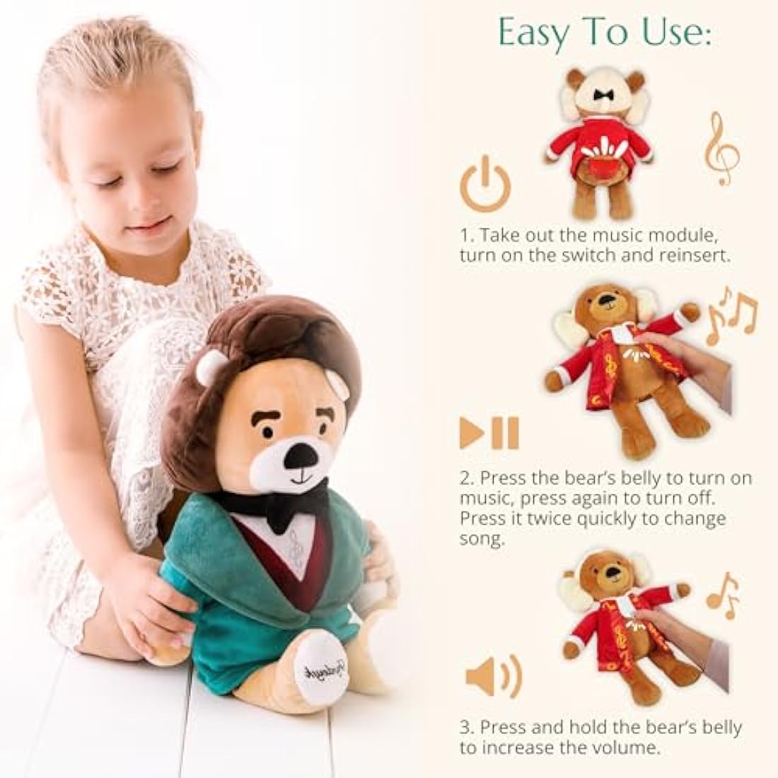Vosego Chopin Musical Plush Bear – 40 Mins of Classical Music Toy