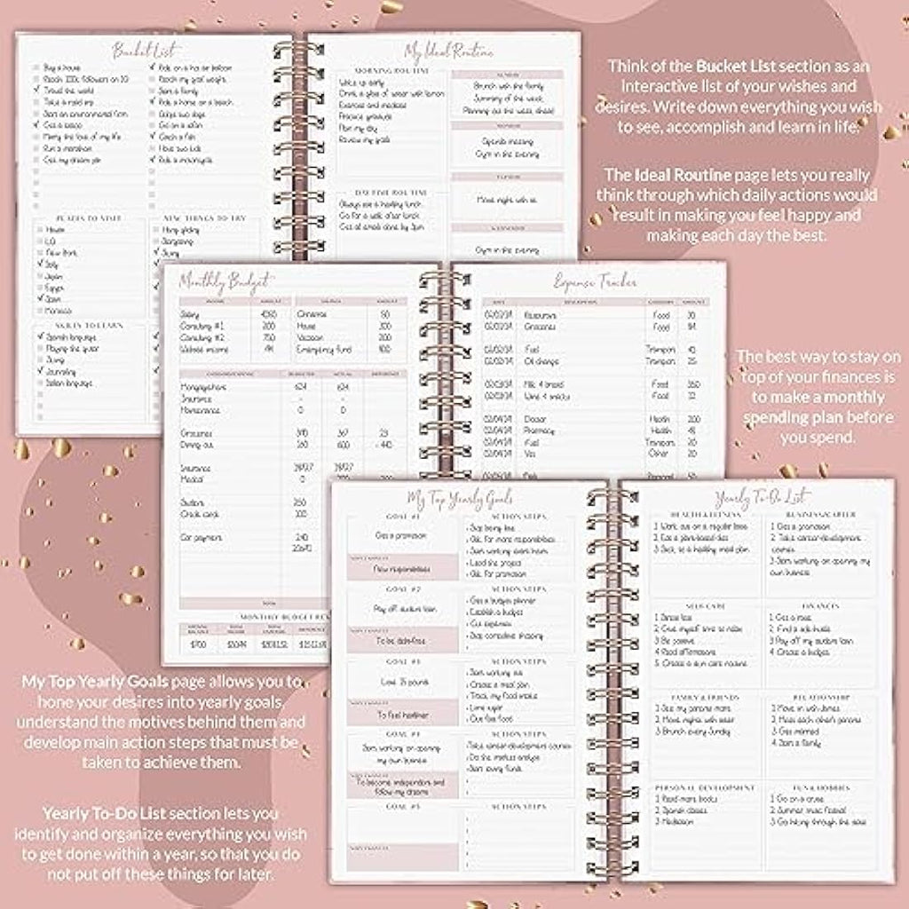 PLANBERRY Undated Weekly Planner & Budget Organizer - Rose Gold Hardcover