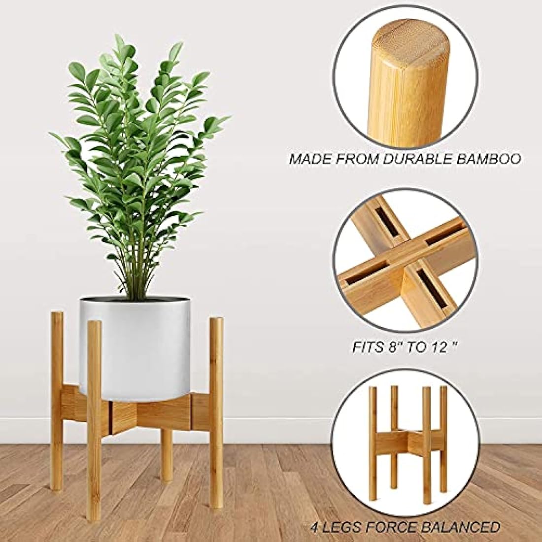 2-Pack Bamboo Plant Stand – Mid-Century Modern Adjustable Holder