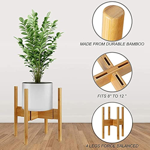 2-Pack Bamboo Plant Stand – Mid-Century Modern Adjustable Holder