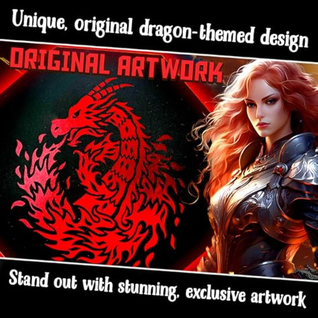 Fire Dragon Octagon Dice Tray with Lid – Red Vegan Leather