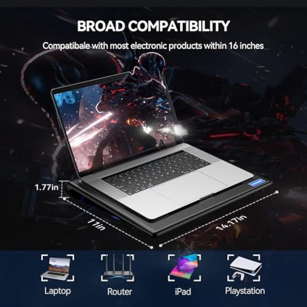 TECKNET Laptop Cooling Pad – 12"-16" Gaming Cooler with 2 Adjustable Fans