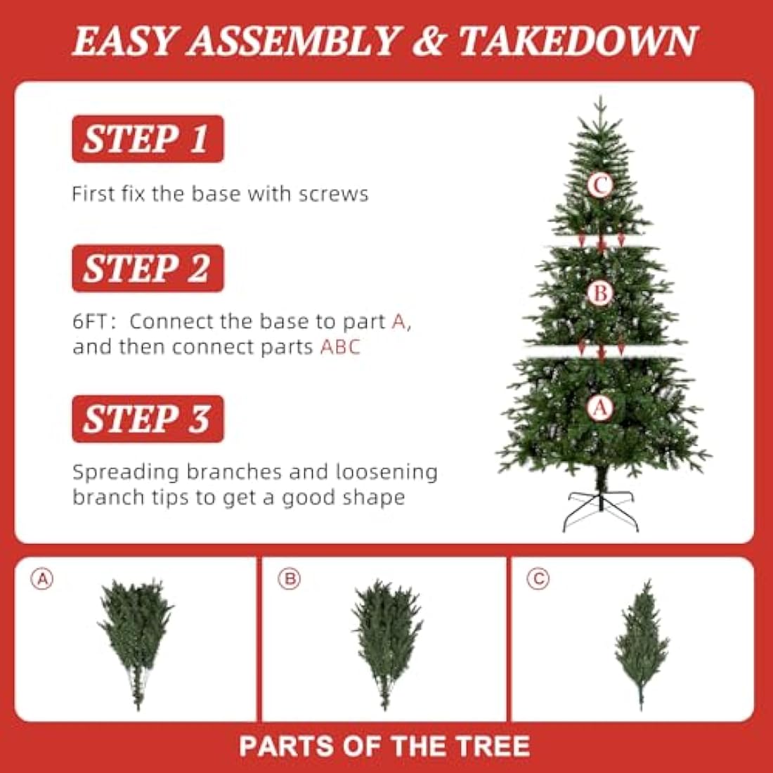 Uten 6ft Artificial Christmas Tree – Realistic PE & PVC Hinged Tree