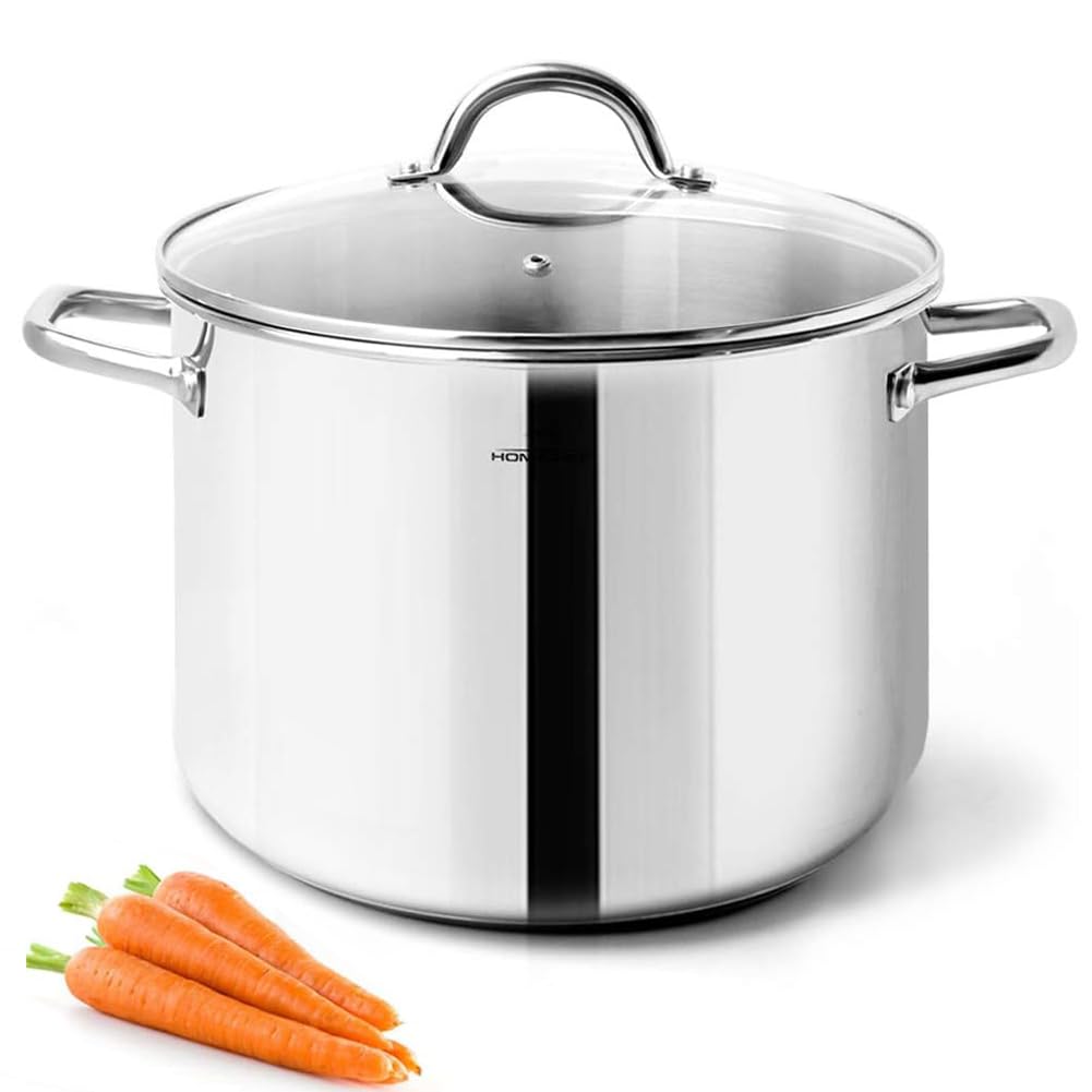 HOMICHEF Nickel Free Stainless Steel Stock Pot with Lid - 7.6L / 8 Quart