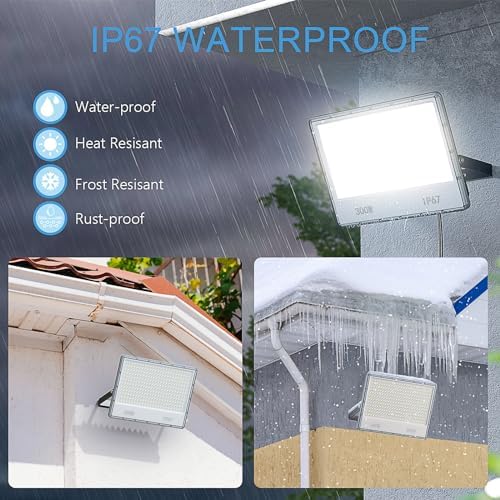 YIQIBRO 300W LED Security Floodlight | 30000LM IP67 Waterproof - 2 Pack