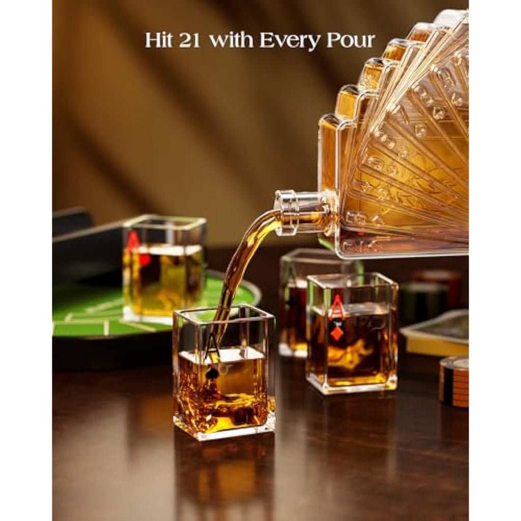 Kollea Blackjack Whiskey Decanter Set | 37.2oz Casino Decanter with 4 Glasses