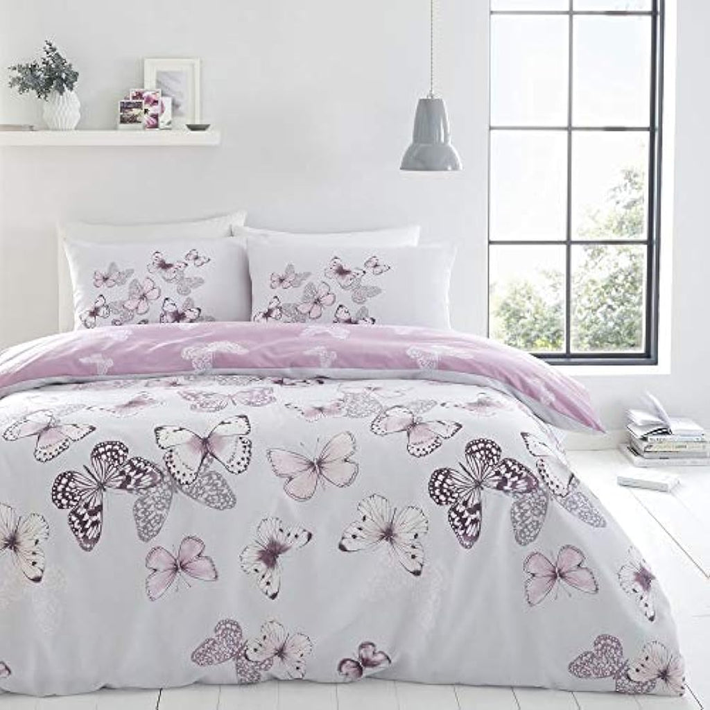 Catherine Lansfield Scatter Butterfly Double Duvet Set | Heather Cotton
