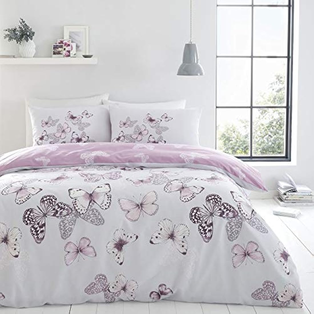 Catherine Lansfield Scatter Butterfly Double Duvet Set | Heather Cotton
