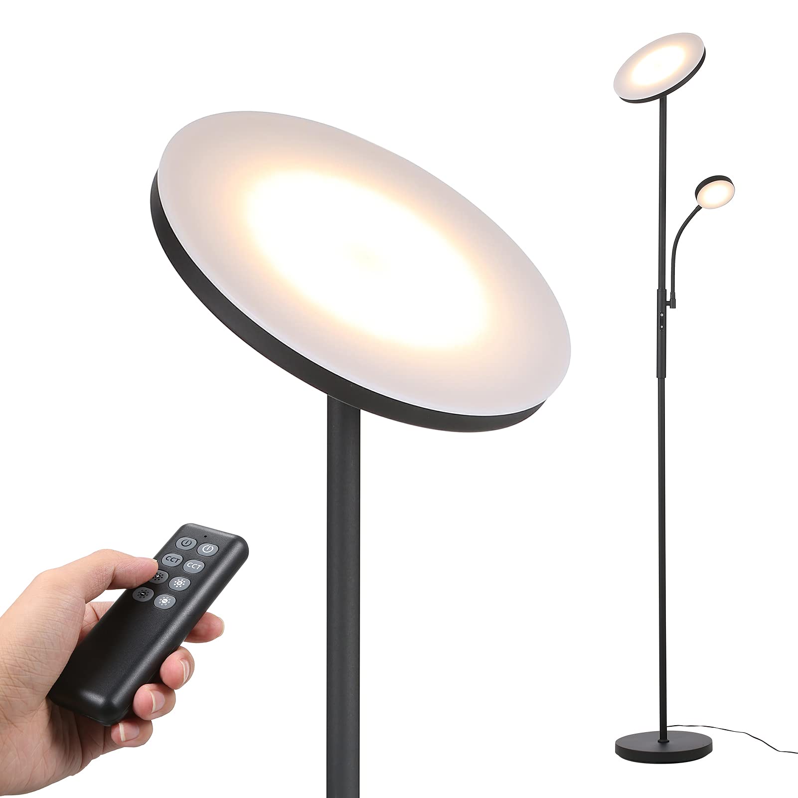 Tomshine LED Uplighter Floor Lamp - Dimmable 2-in-1 Standing Reading Light