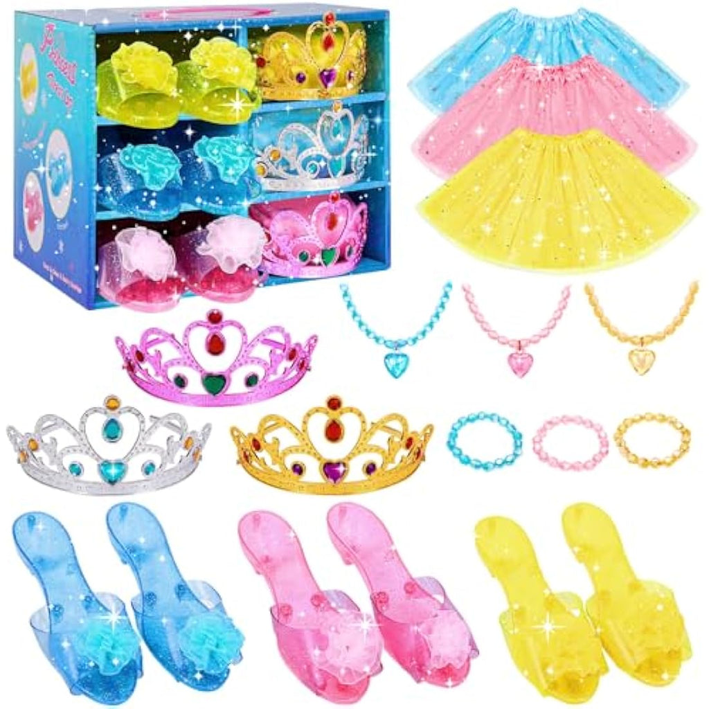Jolof Store Princess Dress Up Set – 3 Pairs of Shoes, Skirts & Tiaras