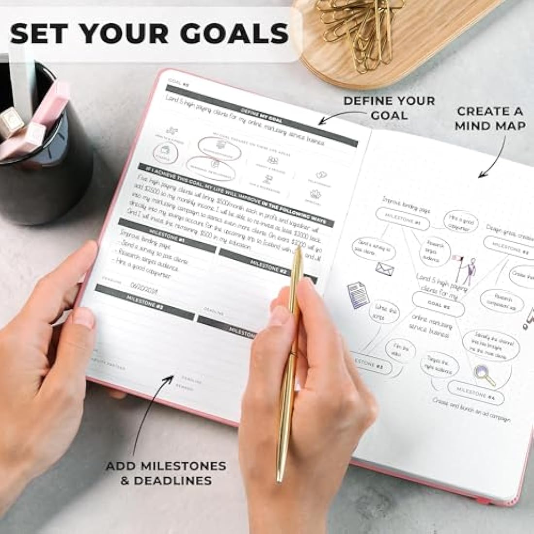 Clever Fox Goal Planner – Undated 90-Day Productivity Journal, Light Pink