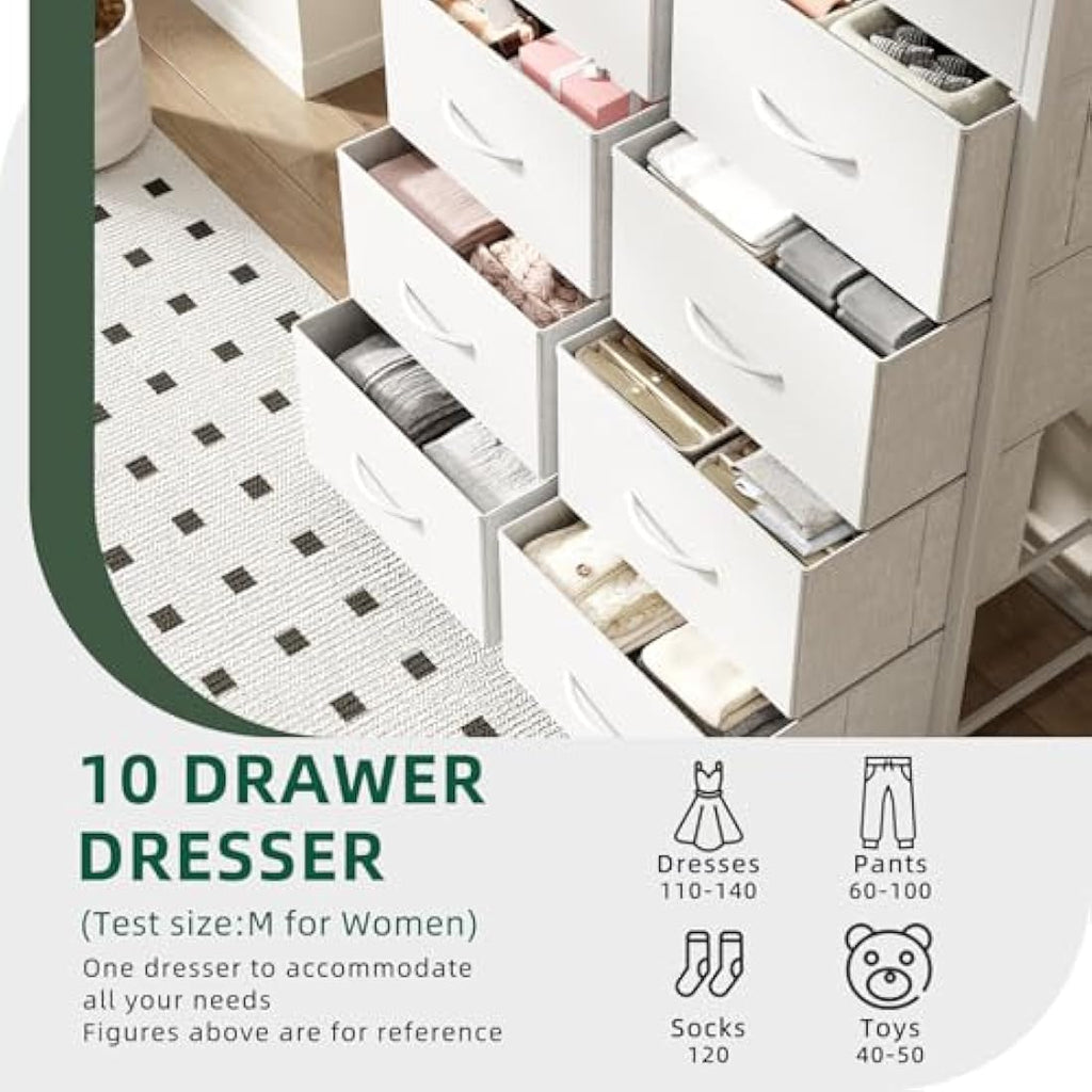 10-Drawer Fabric Chest of Drawers | Tall Storage Organizer