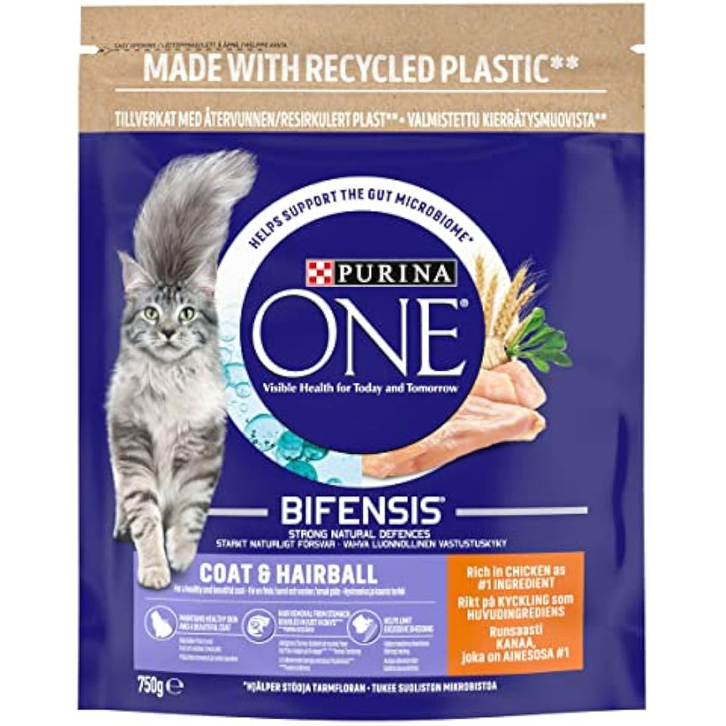 Purina ONE Coat & Hairball Chicken Dry Cat Food - 750g (Pack of 4)