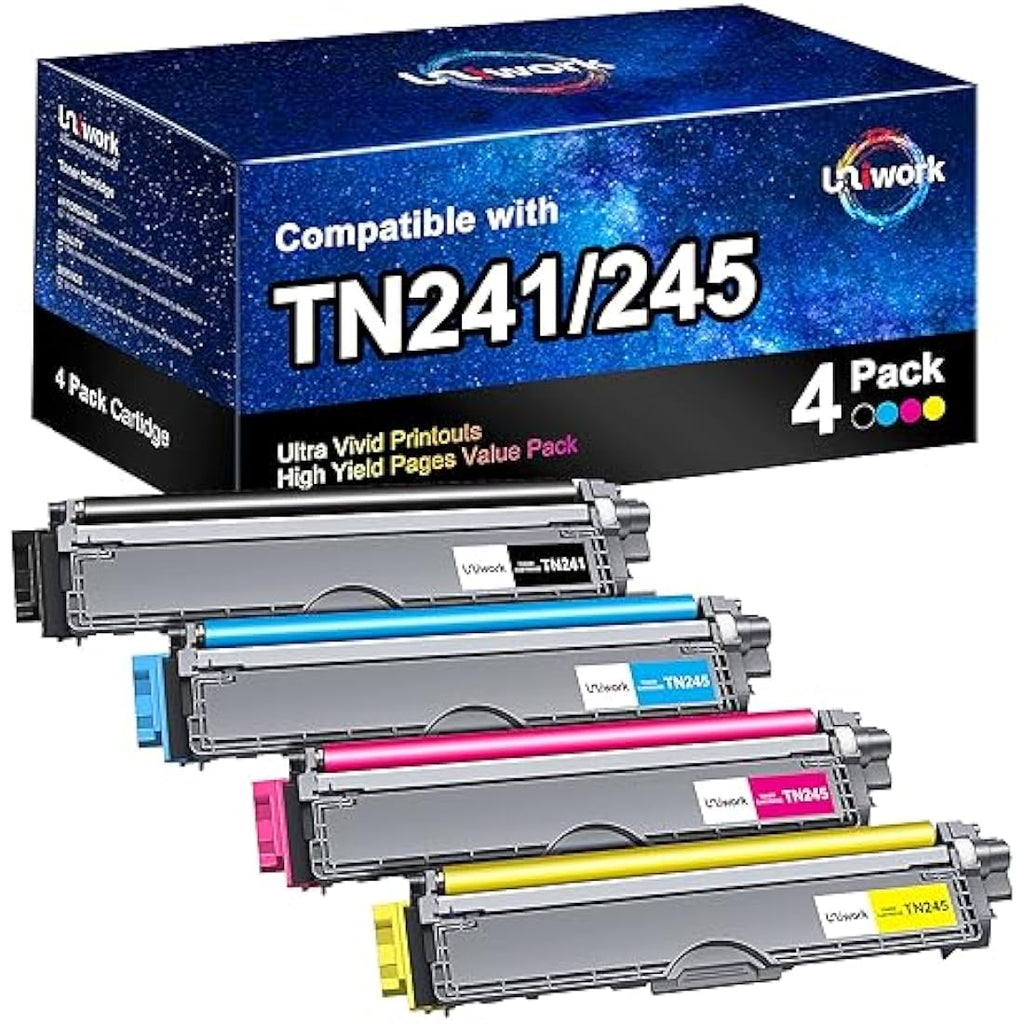 Uniwork Compatible TN-241 TN-245 Toner Cartridges for Brother - 4 Pack