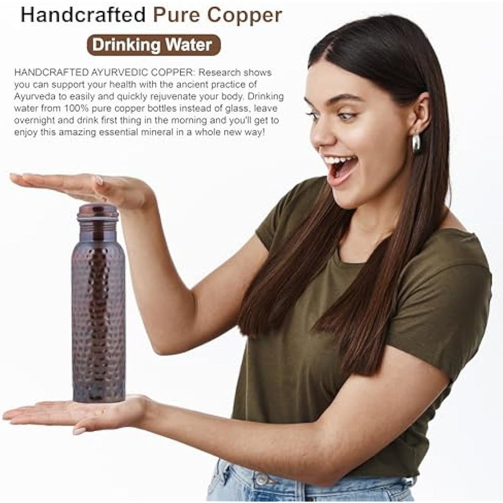Craft Trade Pure Copper Water Bottle Set of 2 - 1L Leak Proof Black