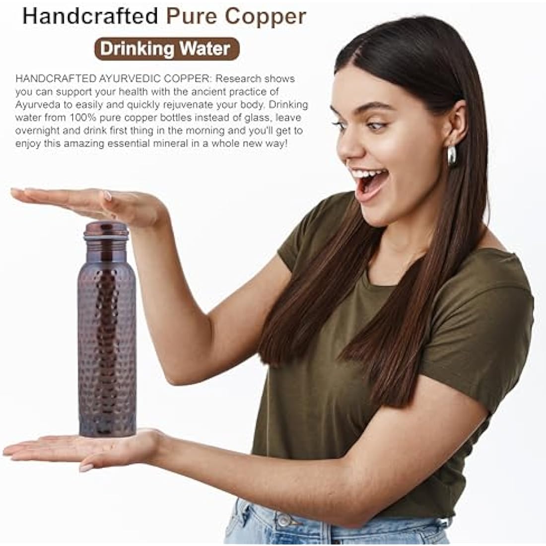 Craft Trade Pure Copper Water Bottle Set of 2 - 1L Leak Proof Black