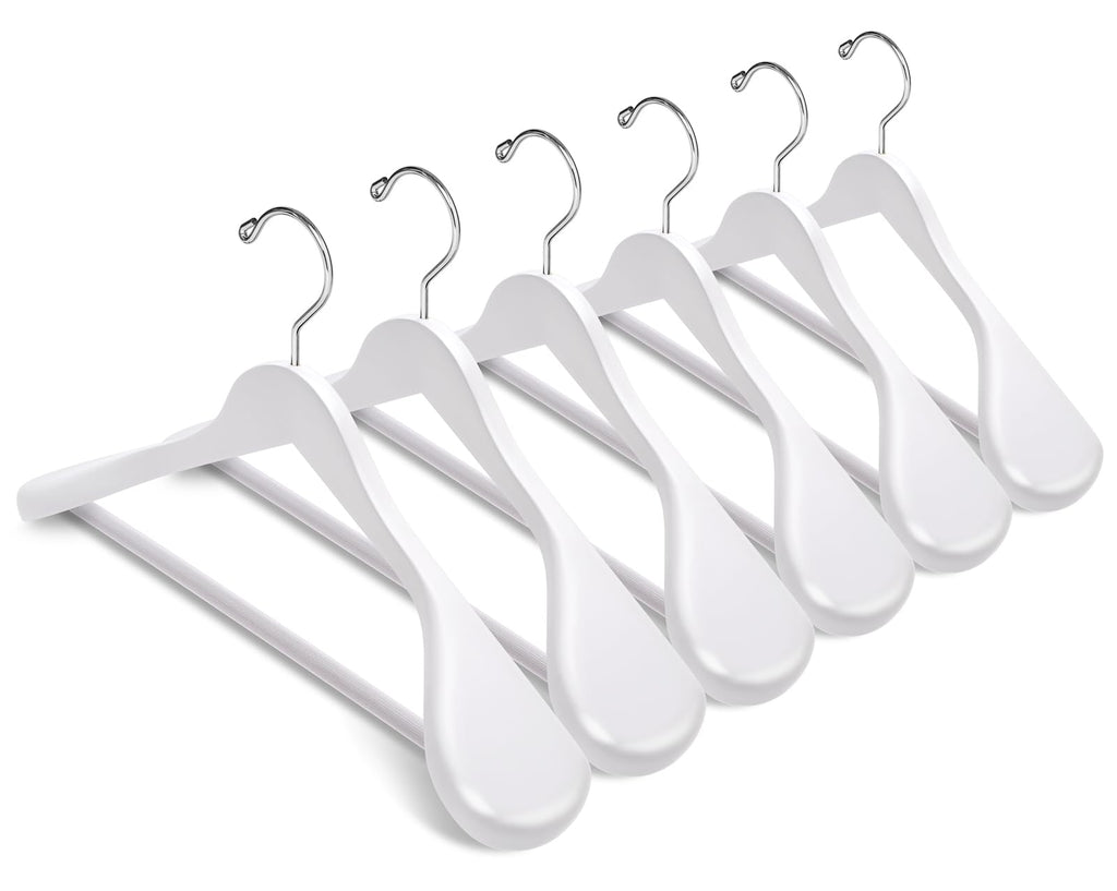Amber Home White Wooden Suit Hangers | Wide Shoulder Non-Slip - 10 Pack