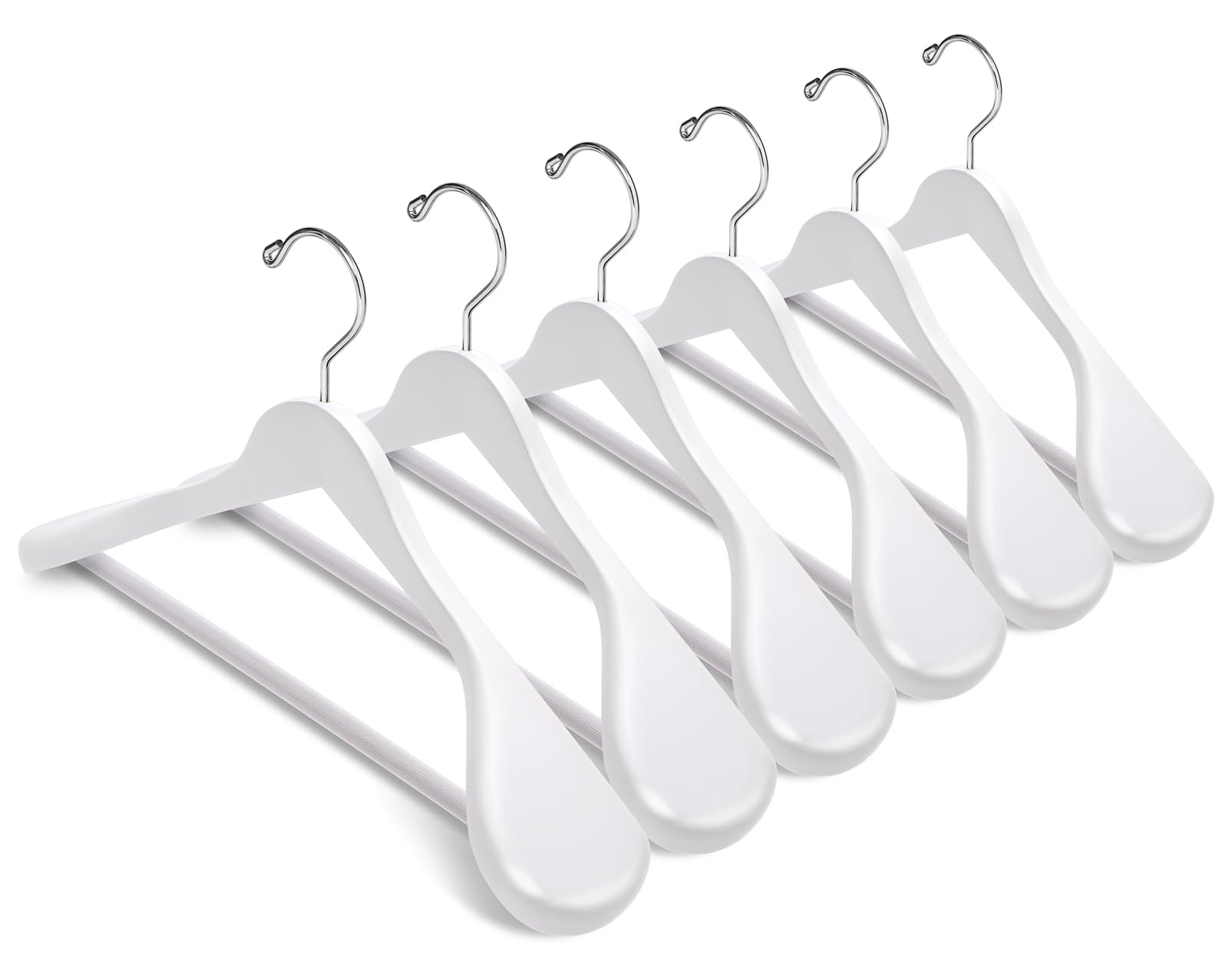 Amber Home White Wooden Suit Hangers | Wide Shoulder Non-Slip - 10 Pack