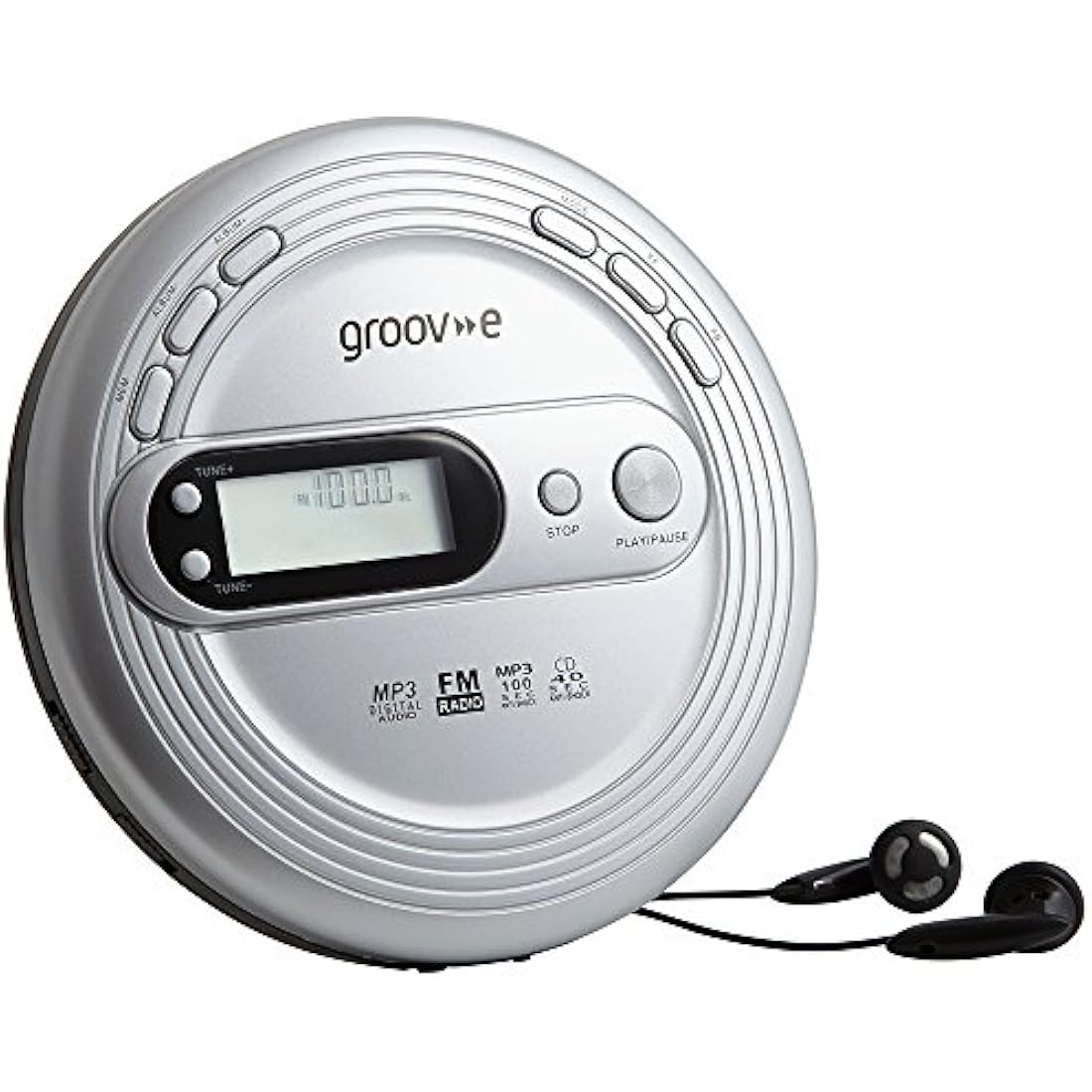 Groov-e Retro Portable CD Player | FM Radio & MP3 Playback – Silver