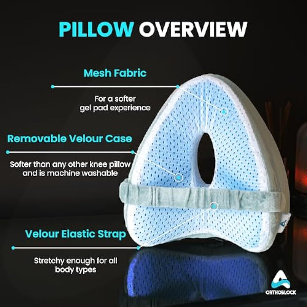 OrthoBlock Cooling Gel Memory Foam Knee Pillow for Sciatica Relief