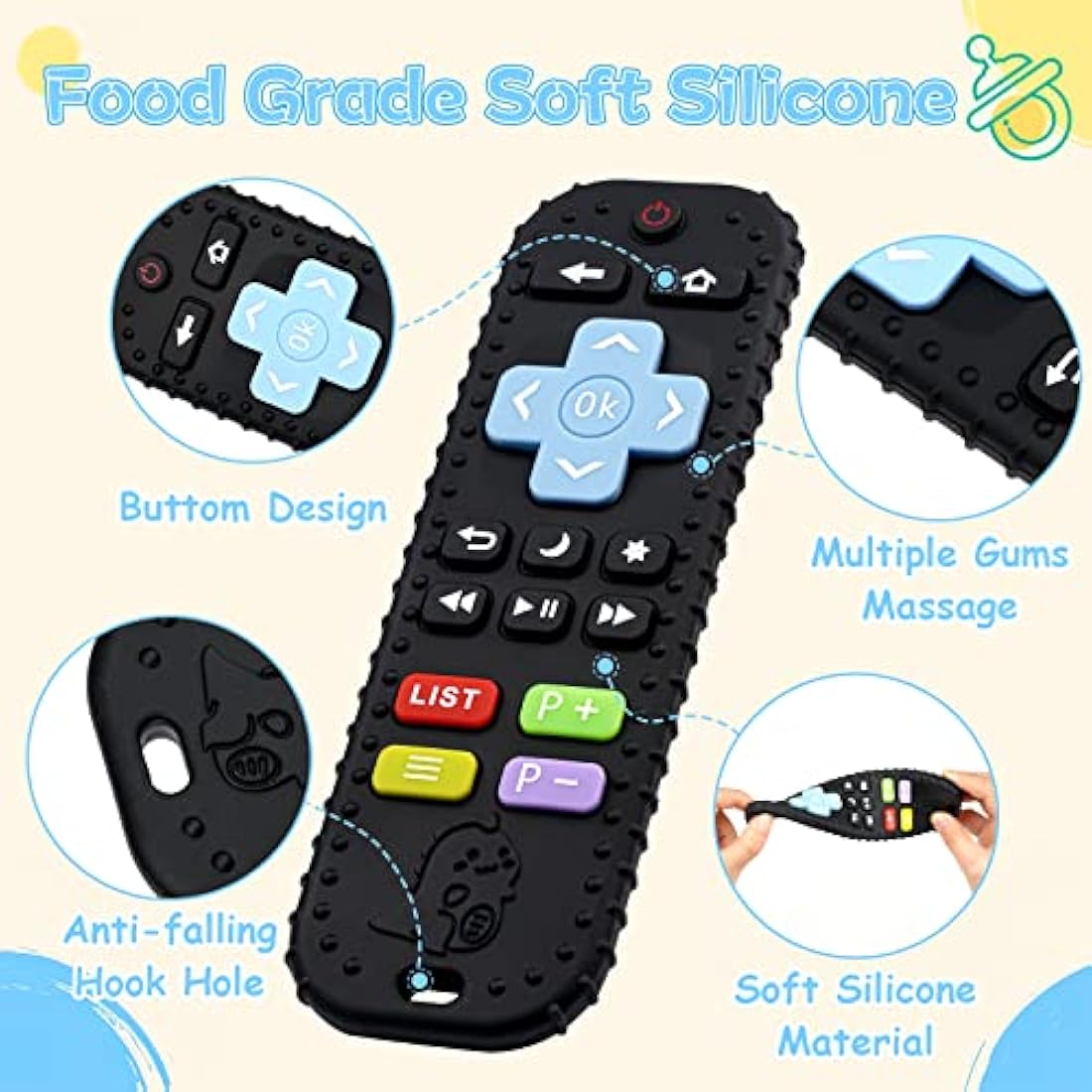 Tikplus Silicone Remote Control Teether Toy with Pacifier Clip | 2 Pack
