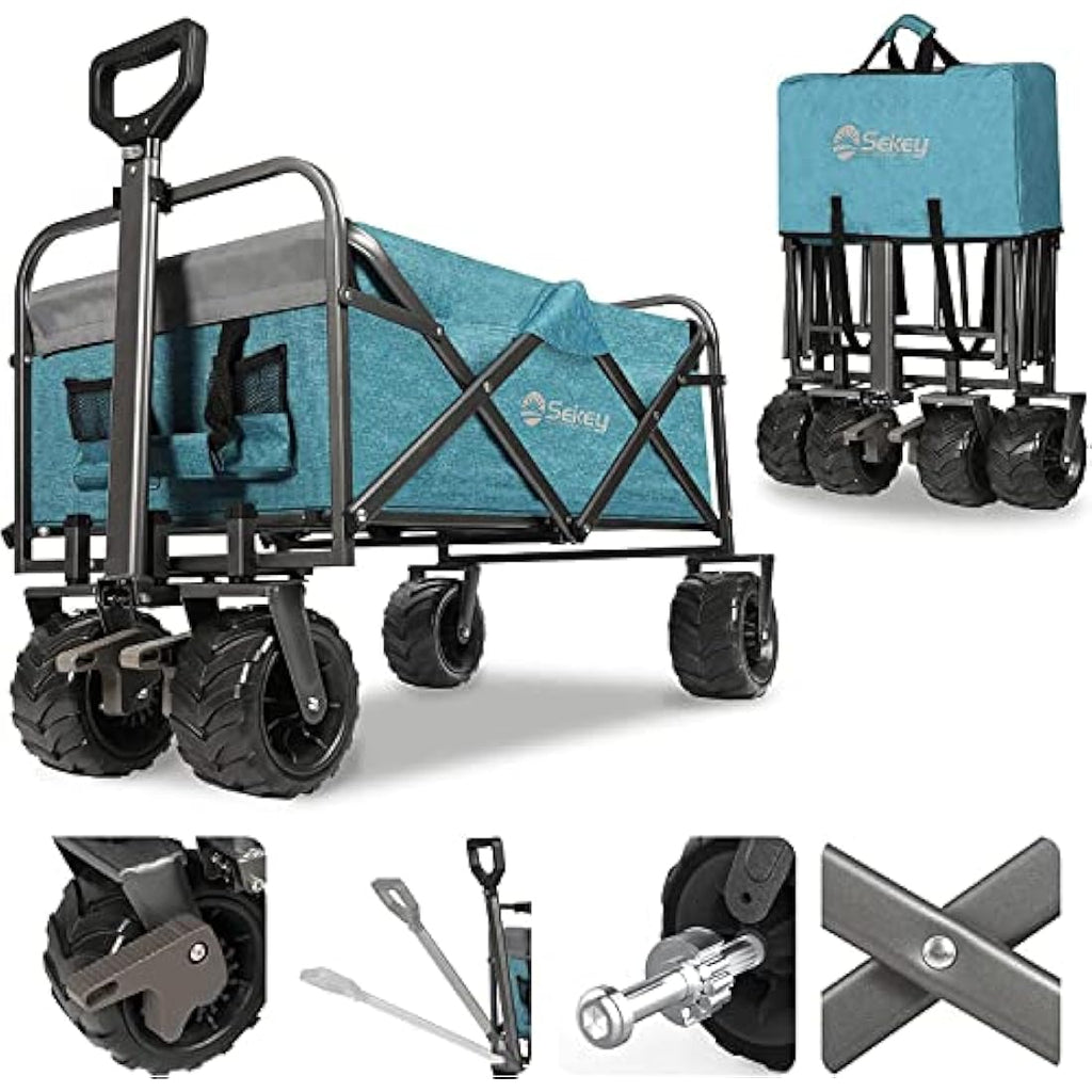Sekey Heavy-Duty Folding Wagon | All-Terrain Beach Cart, 440lb Capacity